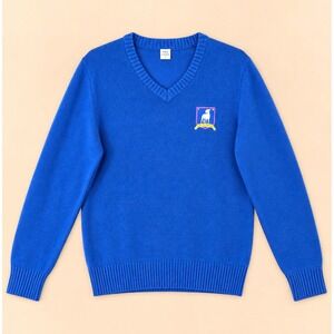 Ted Lasso Coach Costume V-Neck Sweater Men's Sz Lrg AFC Richmond Crest Blue Knit